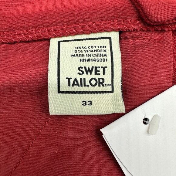 Swet Tailor Mens Chino Shorts Size 33 Red Wine Stretch Pockets Cotton Blend NWT - Picture 9 of 11